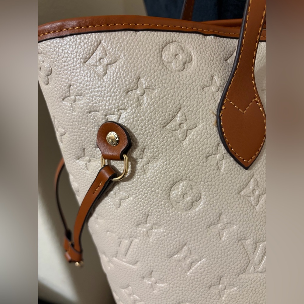 Fashion Soft Leather Trendyol Neverfull Cream & Brown Leather Tote with Pouch - Picture 3 of 15